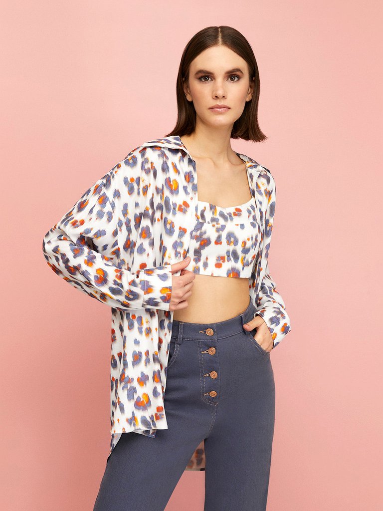 Leopard Print Twin Set Shirt - Multi-Colored