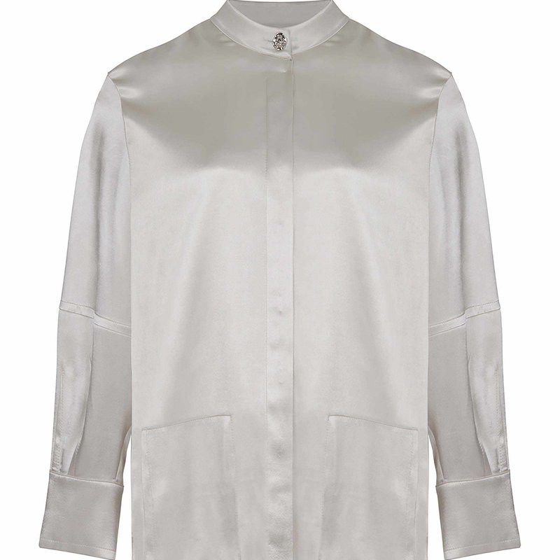 Shop Nocturne Mandarin Collar Shirt In Grey