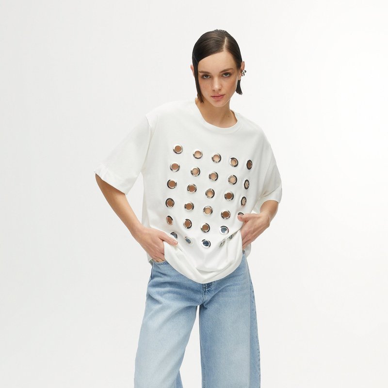 Shop Nocturne Metal Ring Detailed T-shirt In White