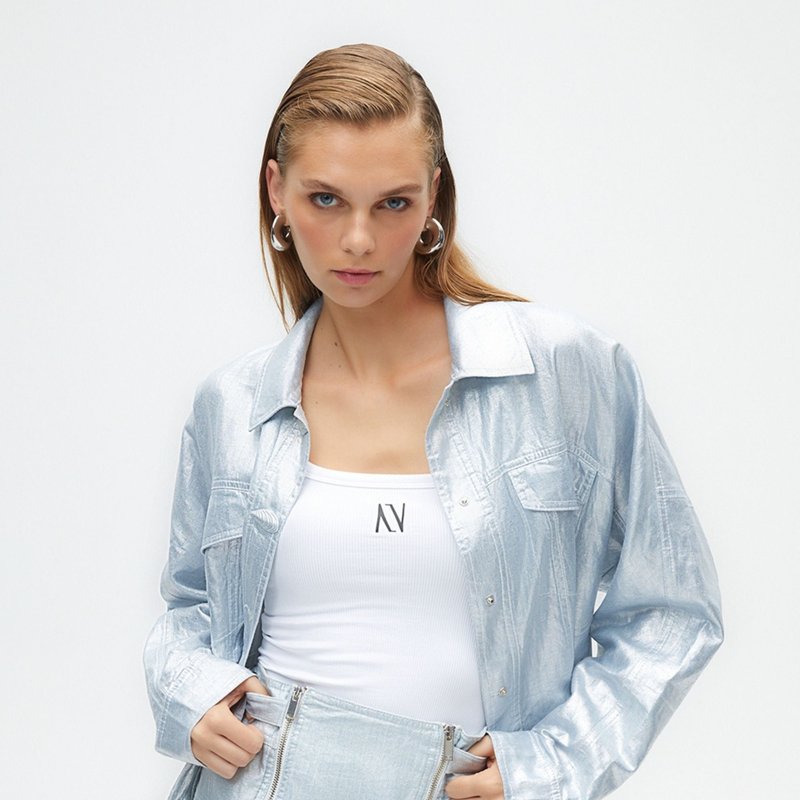 Nocturne Metallic Shell Detailed Jacket In Blue