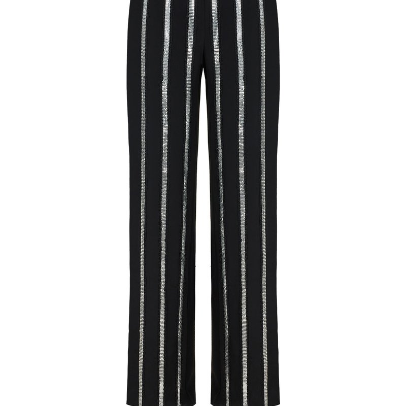 Shop Nocturne Metallic Striped Pants In Black