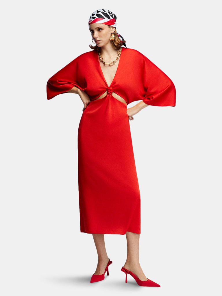 Midi Dress With Knot - Red