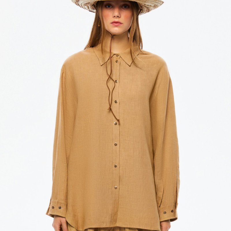 Nocturne Oversized Linen Shirt In Brown