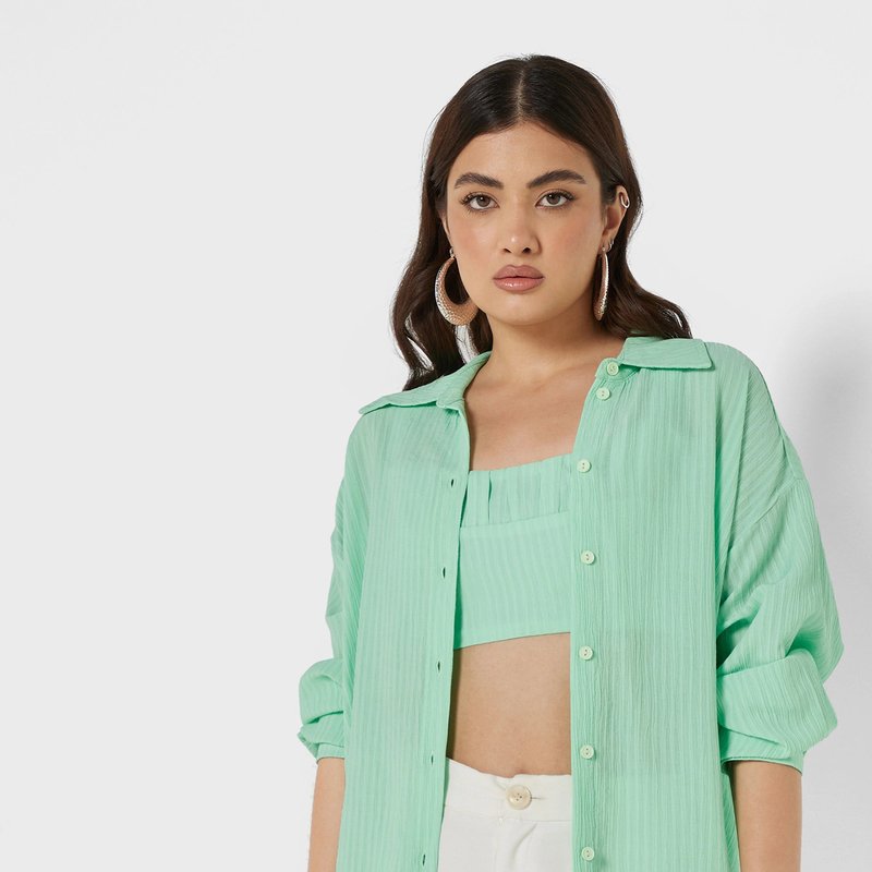 Shop Nocturne Oversized Twin Set Shirt In Green