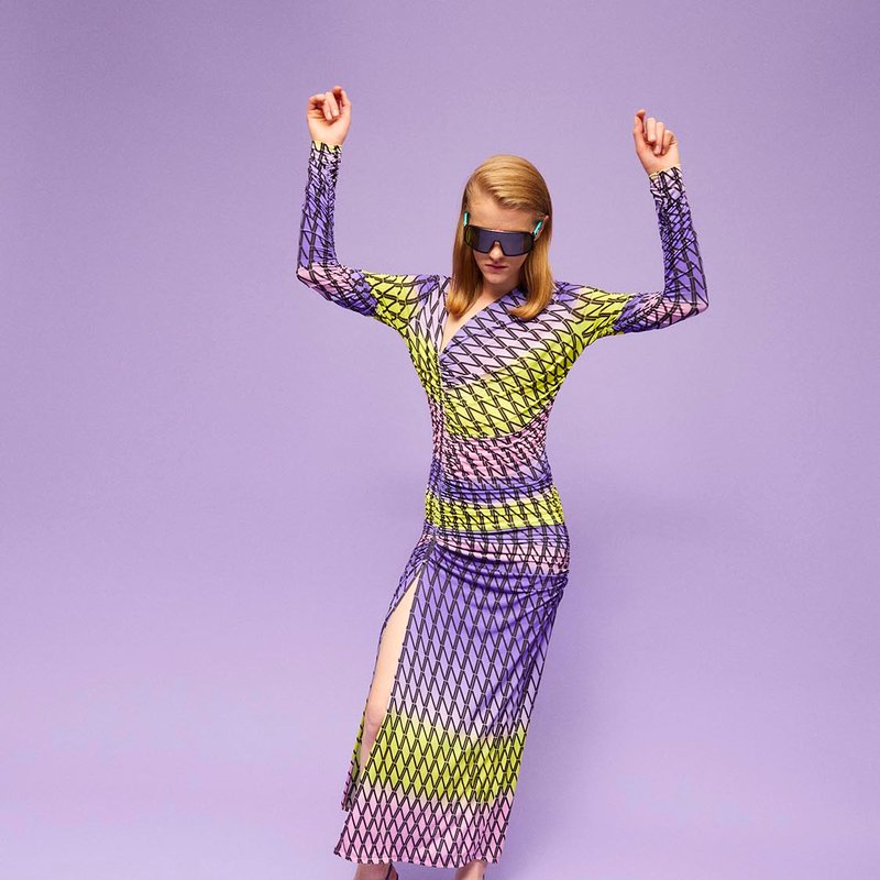 Shop Nocturne Printed Maxi Slit Dress In Purple