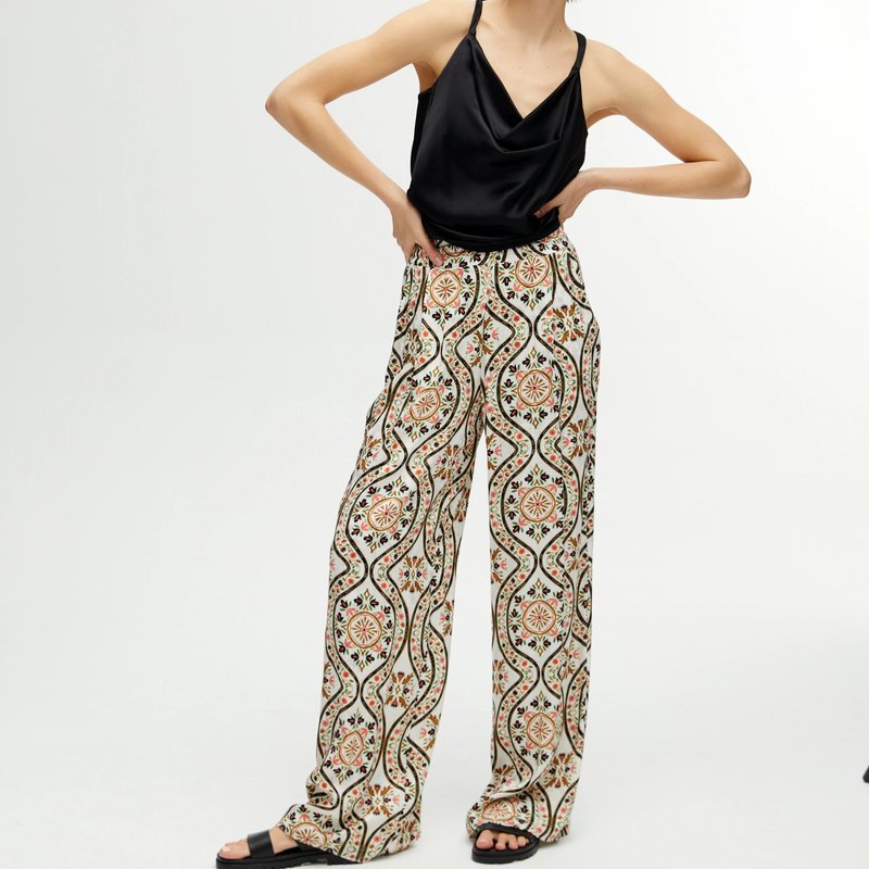 Shop Nocturne Printed Wide Leg Pants In White