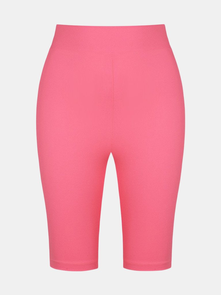 Ribbed Biker Shorts - Neon Pink