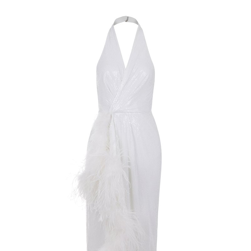 Shop Nocturne Sequined Feather Boa Mini Dress In White