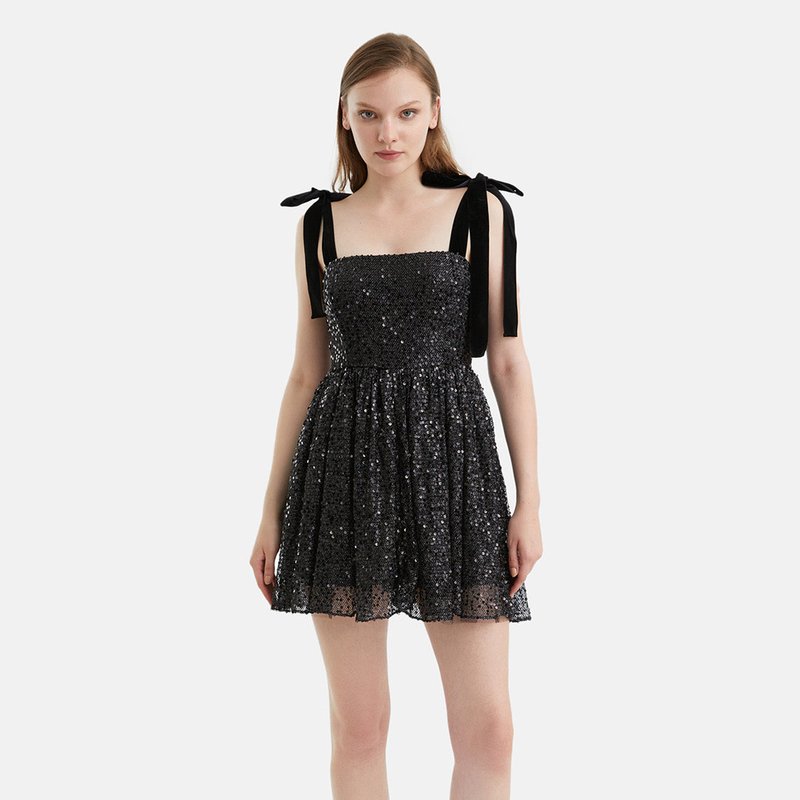 Shop Nocturne Sequined Flowy Mini Dress In Black