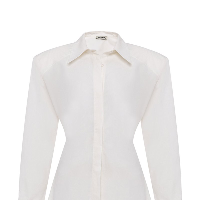 Nocturne Women's Shoulder Pad Long Sleeve Shirt In White