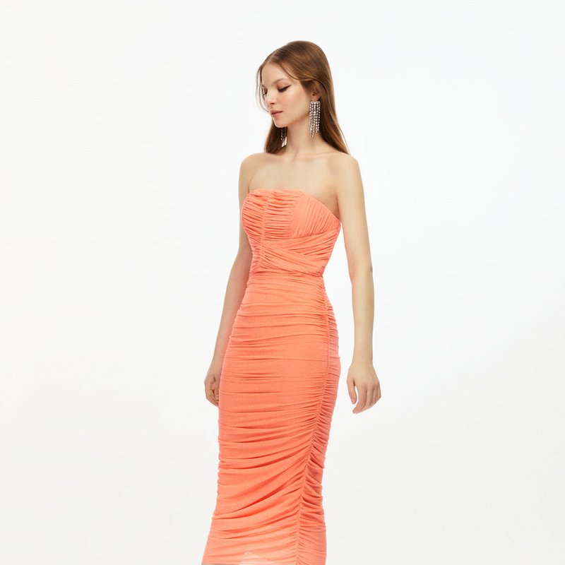 Shop Nocturne Sparkly Draped Dress In Orange