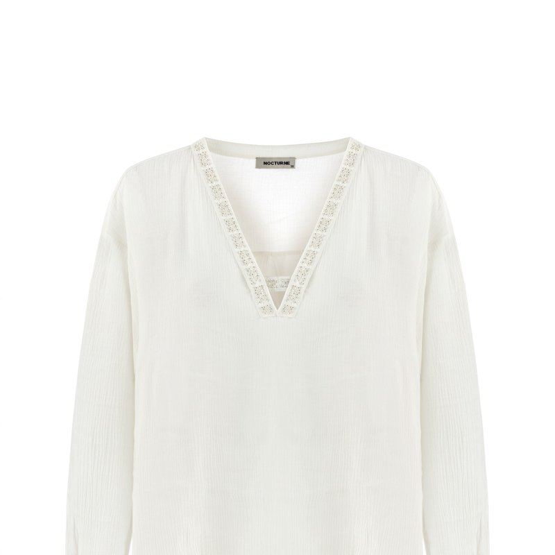 Nocturne Stone Embroidered Blouse In White
