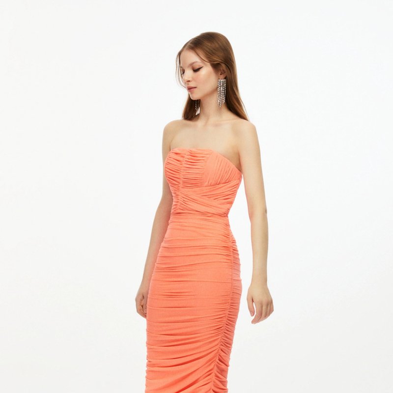 Shop Nocturne Strapless Long Dress In Pink