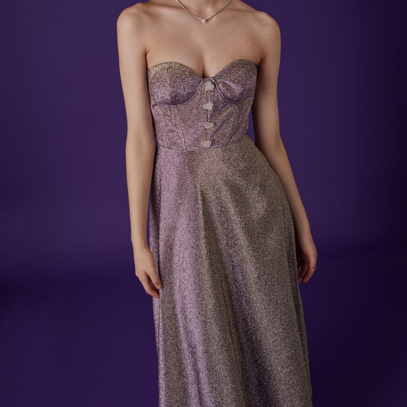 Shop Nocturne Strapless Pleated Dress In Purple