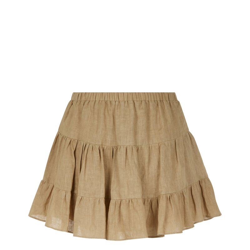 Shop Nocturne Tiered Mini Linen Skirt In Brown