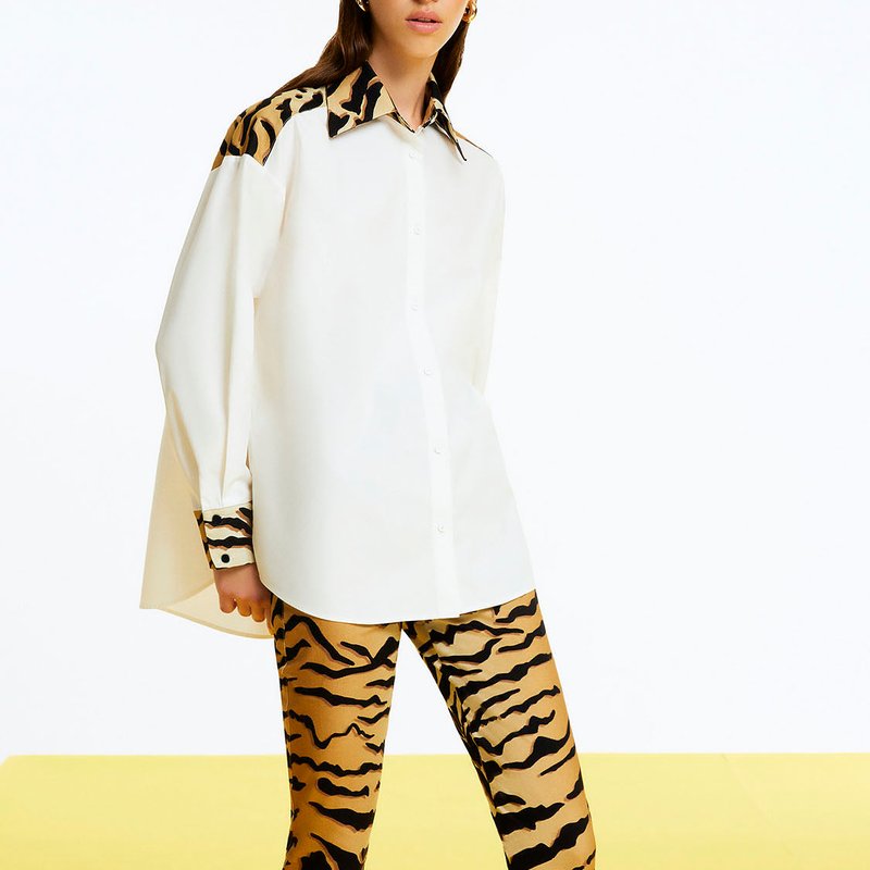 Shop Nocturne Tiger Print Shirt In White