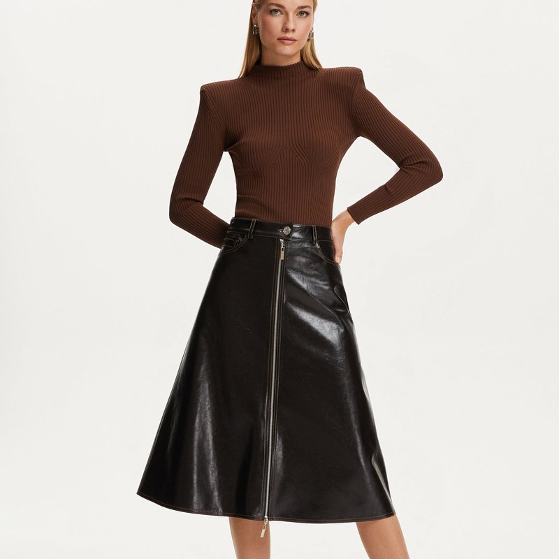 Shop Nocturne Tumbled Leather Skirt In Brown