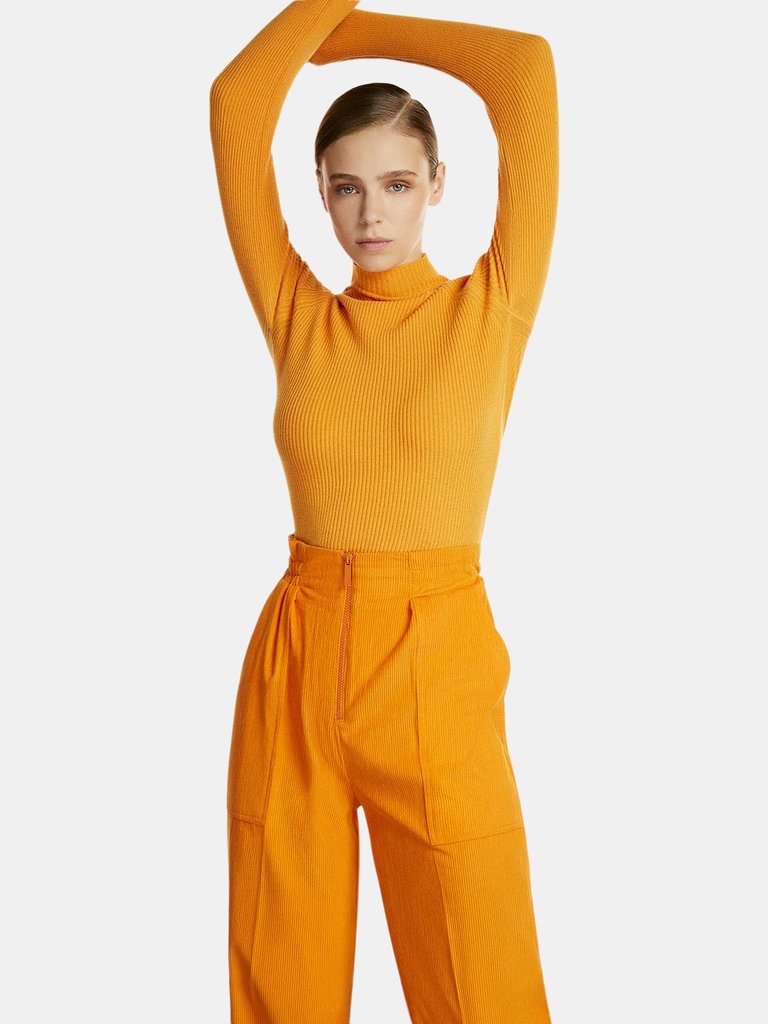 Turtleneck Knit Sweater - Orange