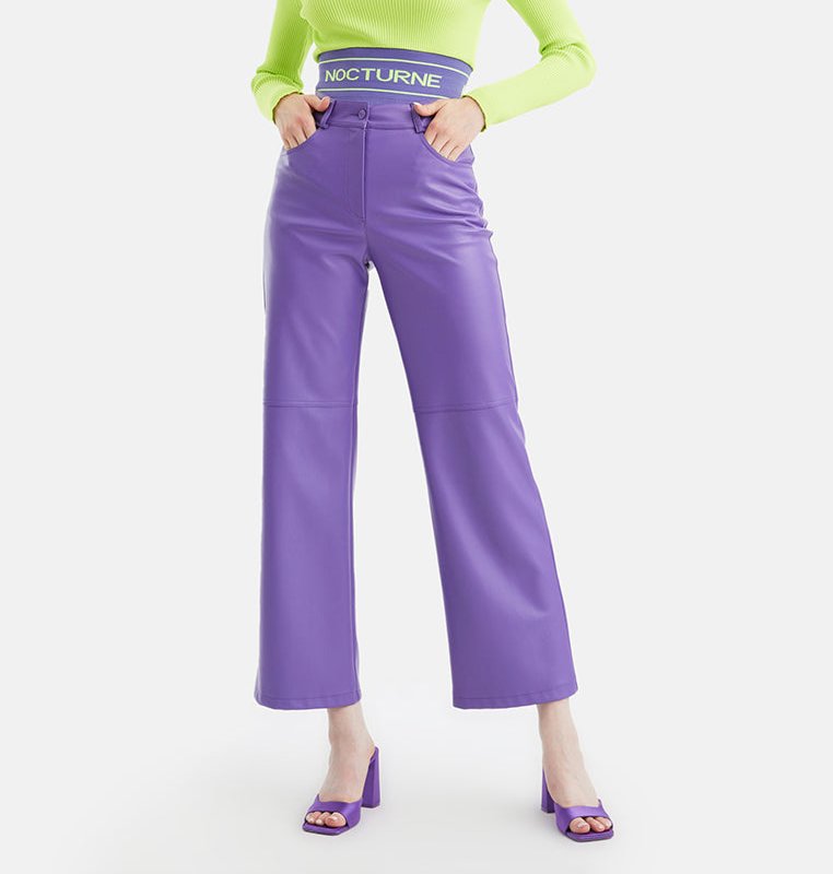 Shop Nocturne Wide Leg Pleather Pants In Purple
