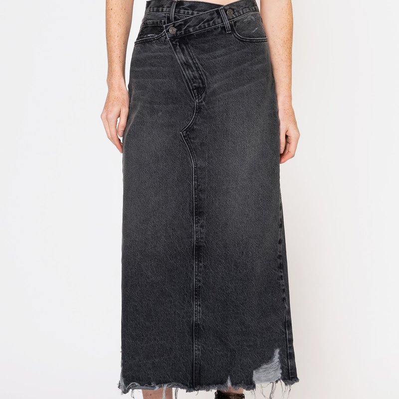 Shop Noend Denim Jackie Cross Over Maxi Skirt In Black
