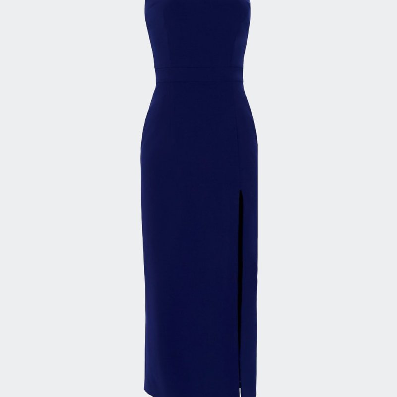Nomi Fame Dori Asymmetric Neckline Midi Dress With A Slit In Blue