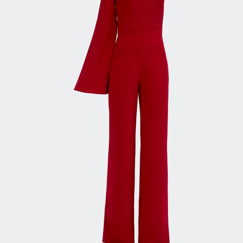 Nomi Fame Sophi One Sleeve Asymmetric Neckline Jumpsuit In Red