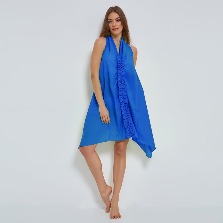 Blue Ruffled Dress in Organic Cotton - Blue