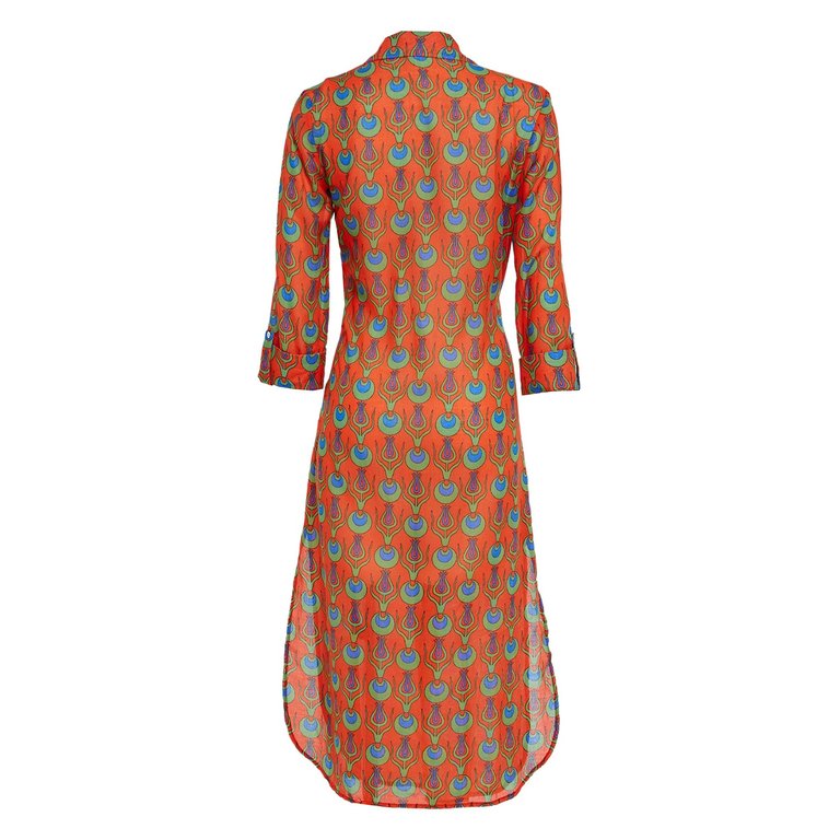 Coral Shirt Dress with Tulip Design