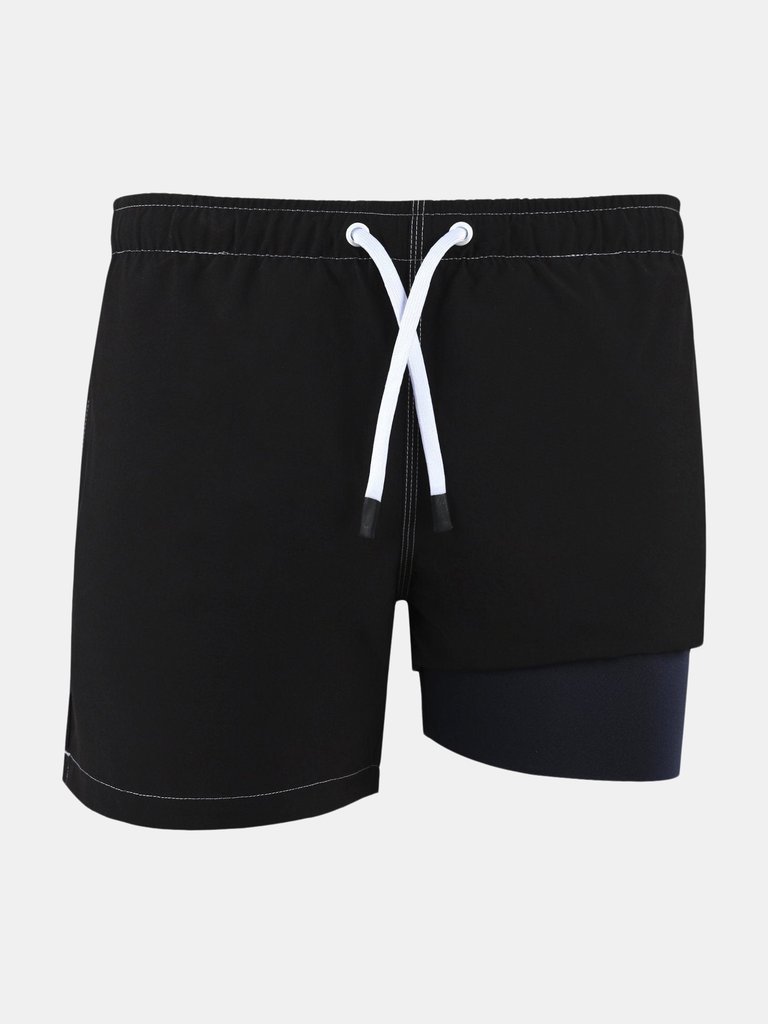 Men's Retro Shorts Slim Fit Anti Chafe Swim Trunks - Black