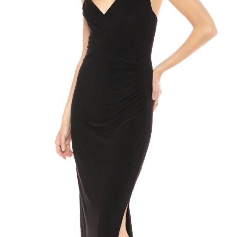 Shop Norma Kamali Halter Sweetheart Side Drape Gown In Black