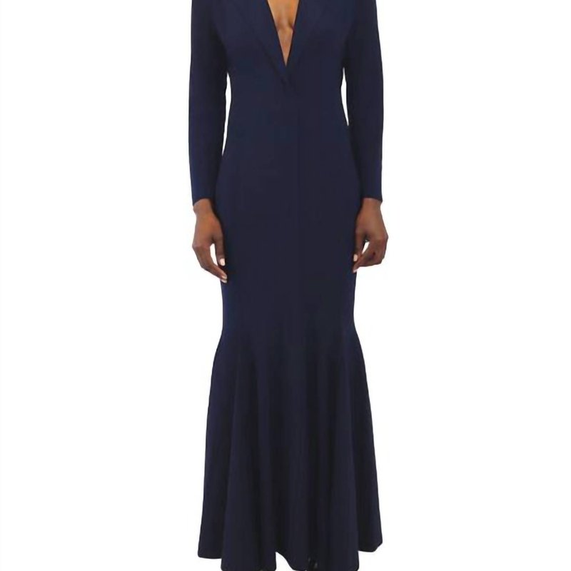 Shop Norma Kamali Single Breasted Fishtail Gown In Blue