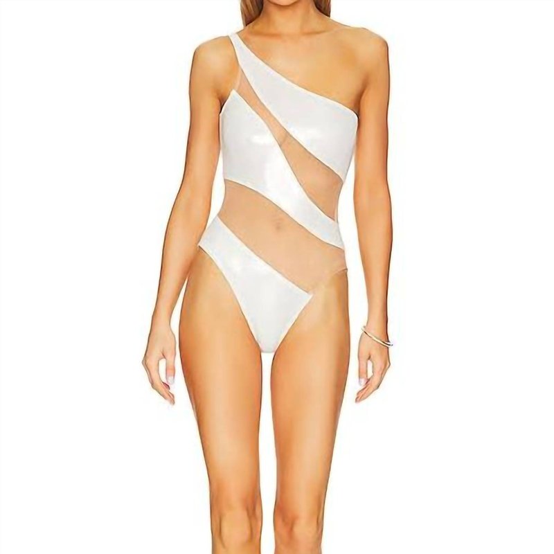 Shop Norma Kamali Snake Mesh One Piece In Pearl/nude Mesh In White