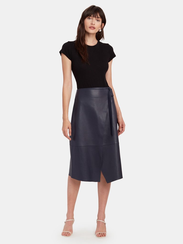 Alba Leather Wrap Midi Skirt