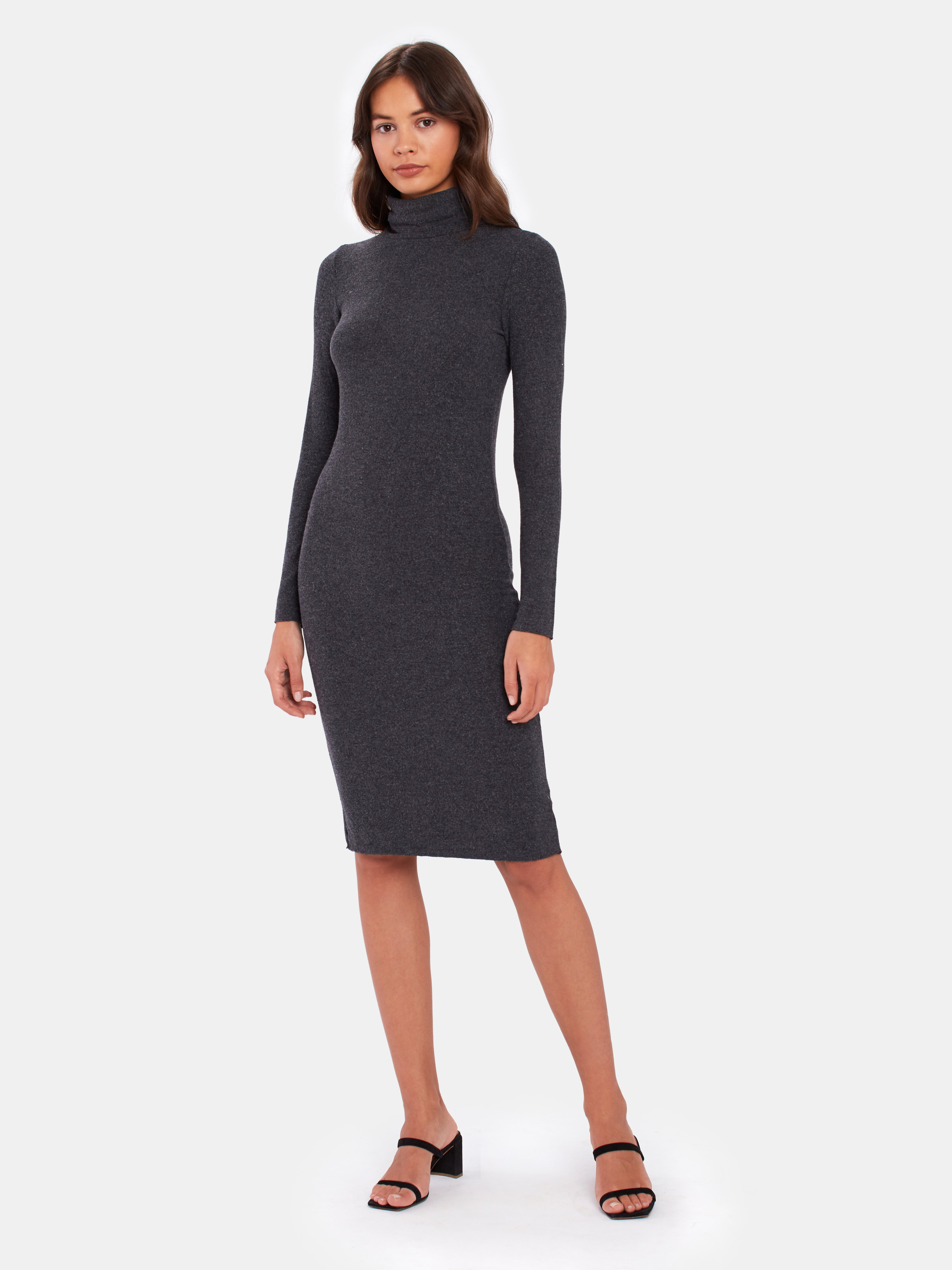 ribbed turtleneck midi dress