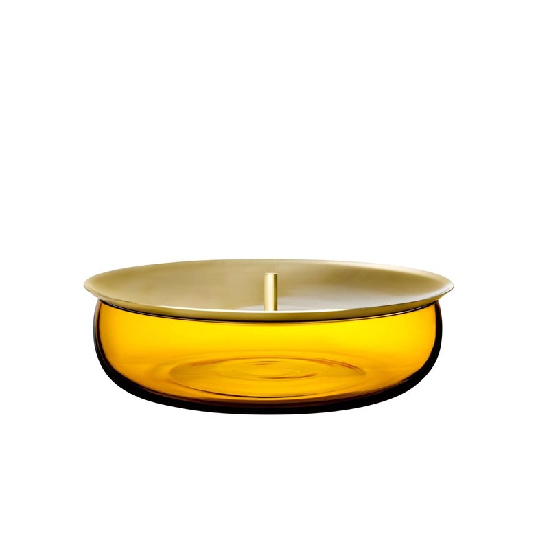 Nude Glass Beret Storage Box Medium With Brass Lid In Yellow