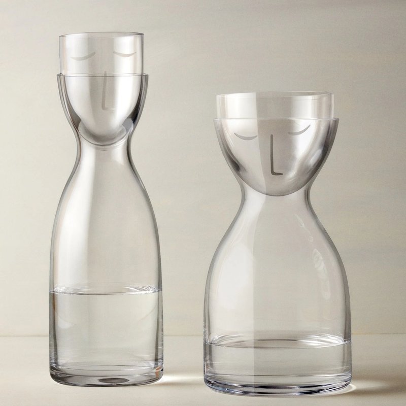 Nude Glass Mr. & Mrs. Night Water Set Tall In White