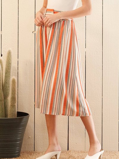 Nurode Women's Multi Stripe Button Front Midi Skirt in Rust Multi product