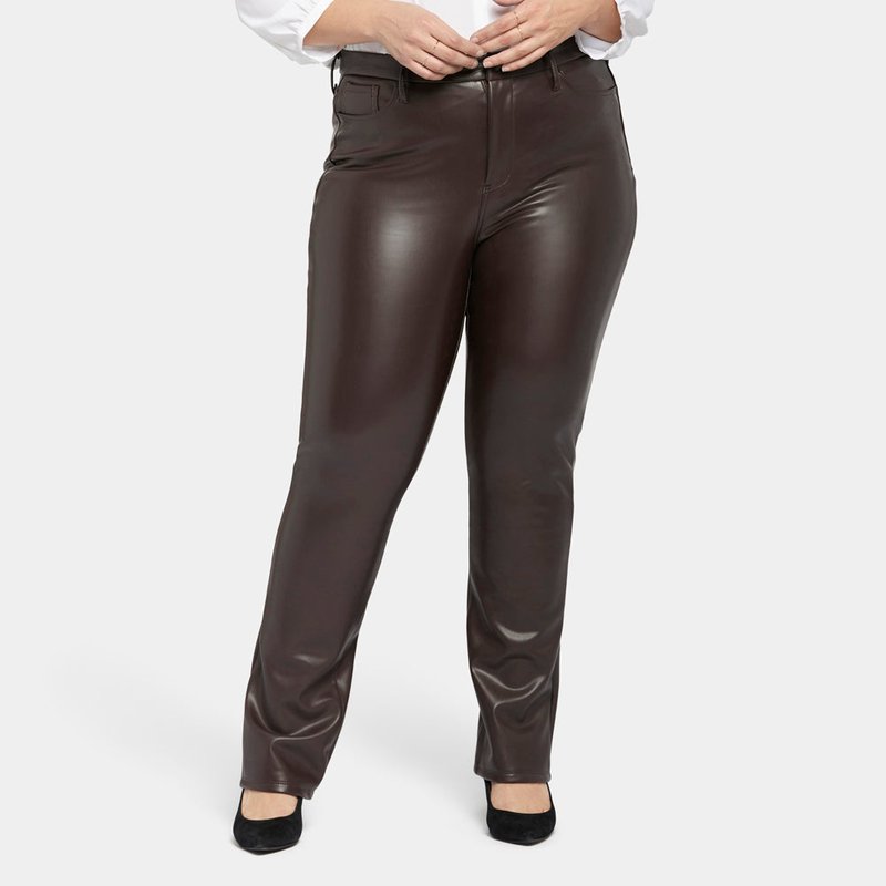 Nydj Faux Leather Marilyn Straight Pants In Plus Size In Brown