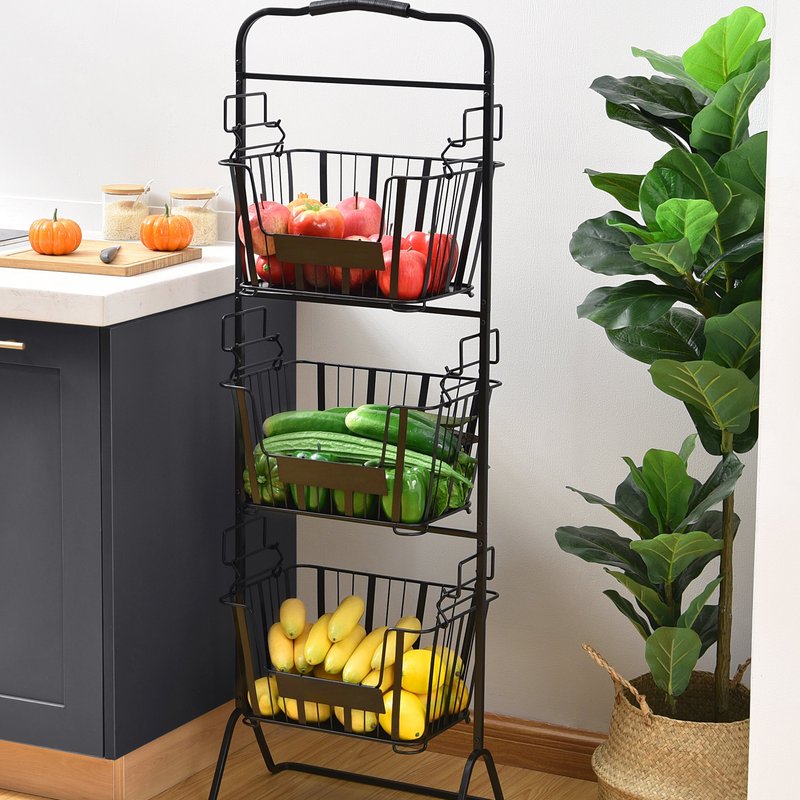 Shop Oceanstar 3-tier Metal Wire Storage Basket Stand With Removable Baskets In Black