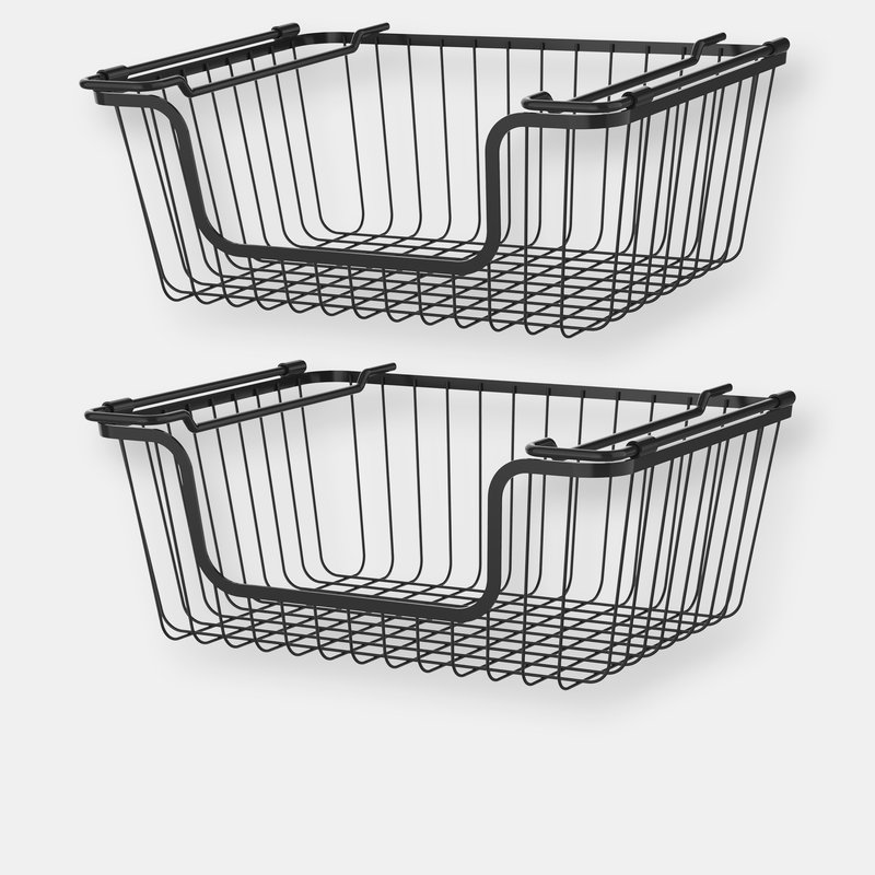 Oceanstar Stackable Metal Wire Storage Basket Set For Pantry, Countertop, Kitchen Or Bathr In Black