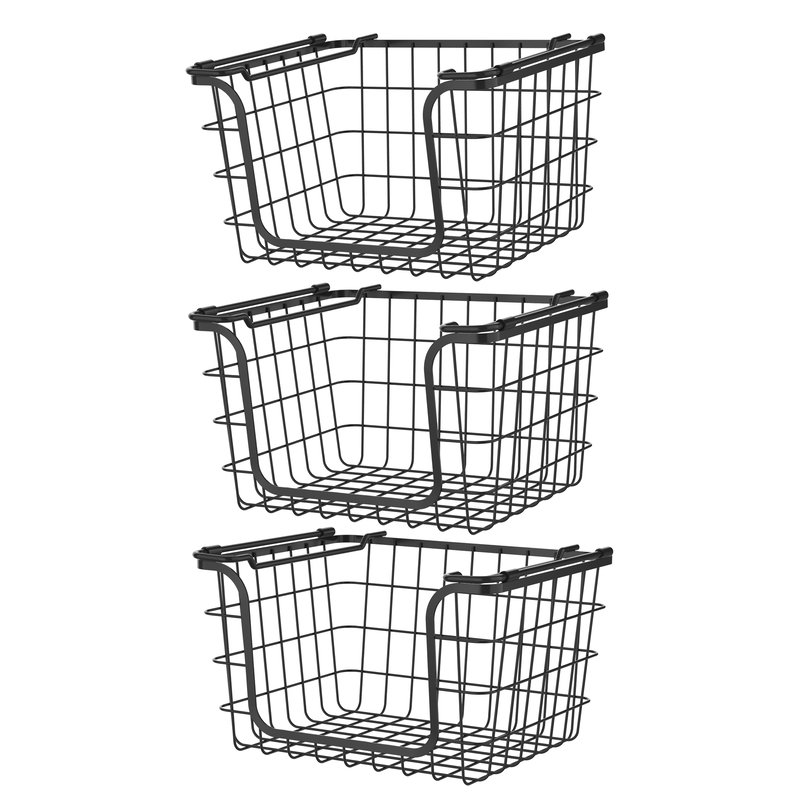 Oceanstar Stackable Metal Wire Storage Basket Set For Pantry, Countertop, Kitchen Or Bathroom In Black