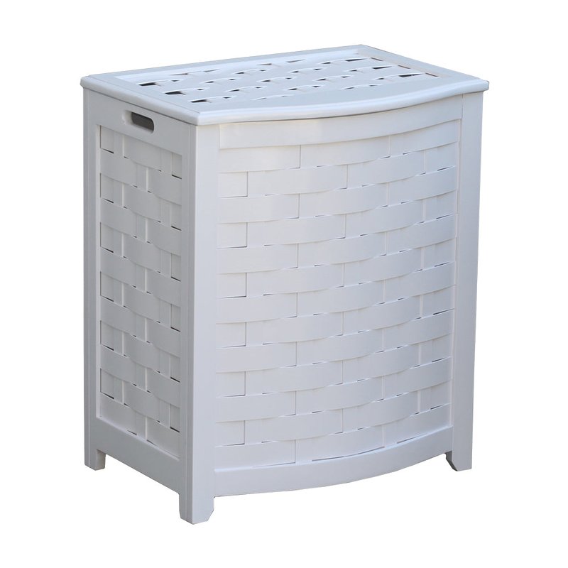 OCEANSTAR OCEANSTAR WHITE FINISHED BOWED FRONT VENEER LAUNDRY WOOD HAMPER WITH INTERIOR BAG BHV0100W