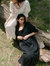 Evangeline Dress in Black Organic Cotton Crepe - Black