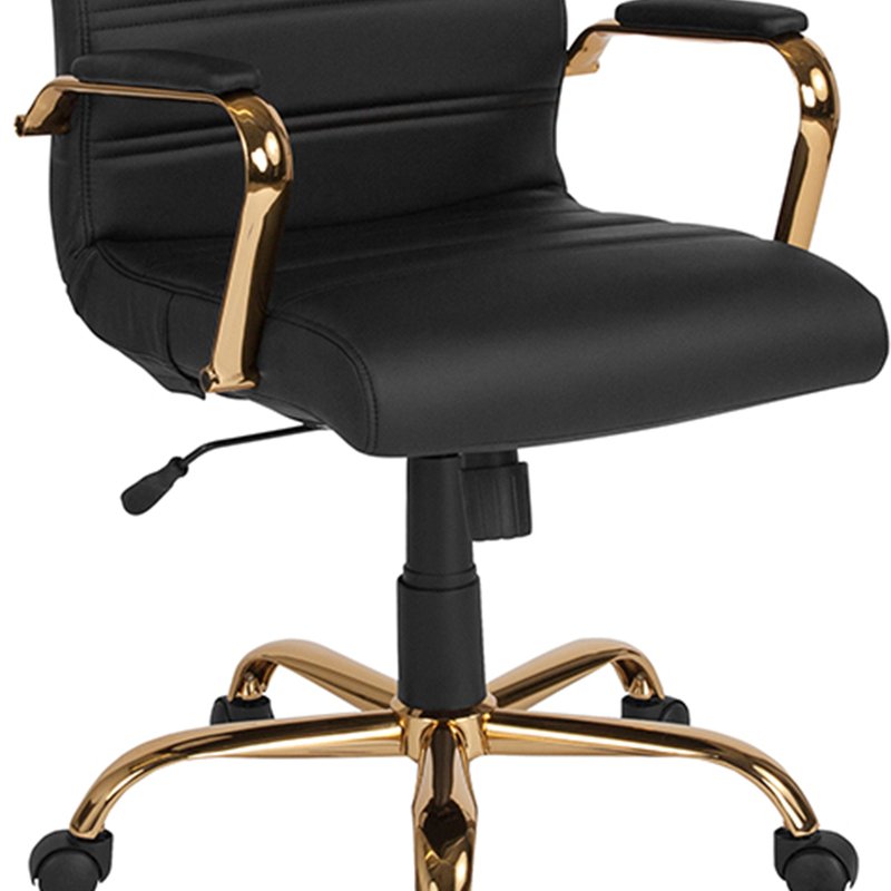 Offex High Back Black Leathersoft Executive Swivel Office Chair With Gold Frame And Arms