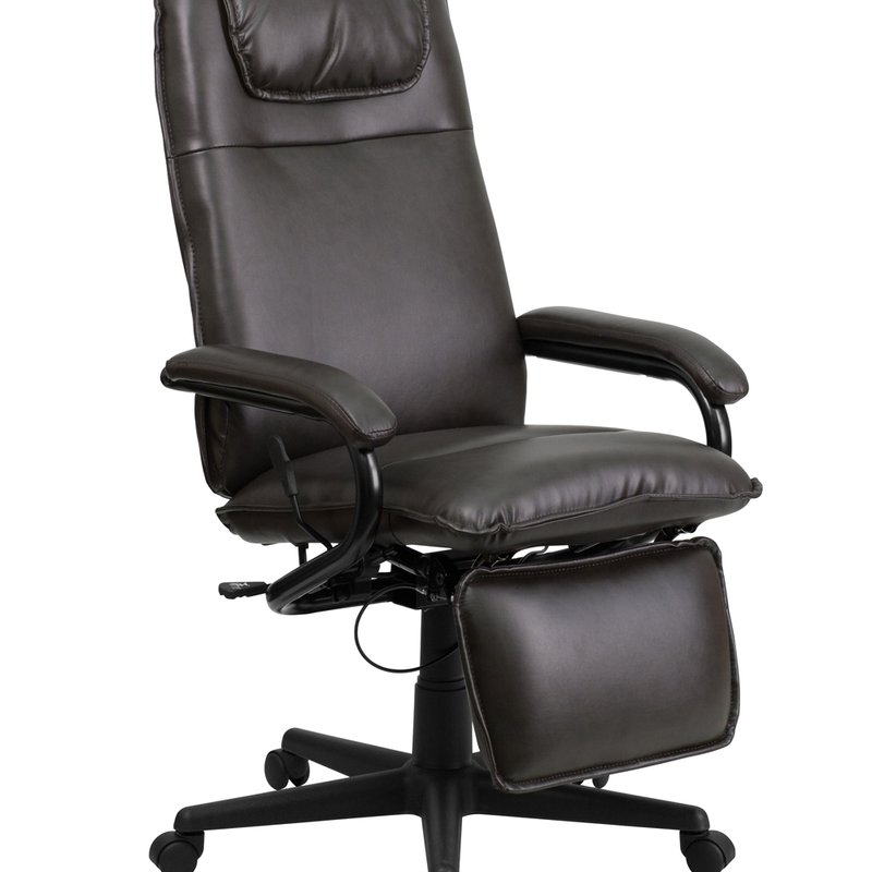Offex High Back Brown Leathersoft Executive Reclining Ergonomic Swivel Office Chair With Arms