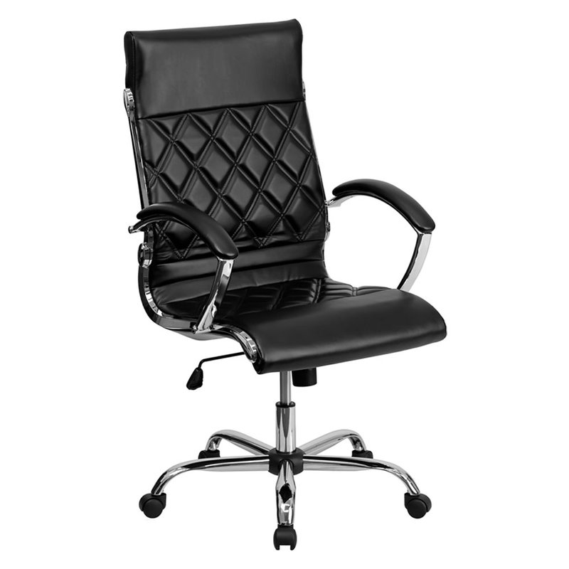 Offex High Back Designer Quilted Black Leathersoft Executive Swivel Office Chair With Chrome Base An