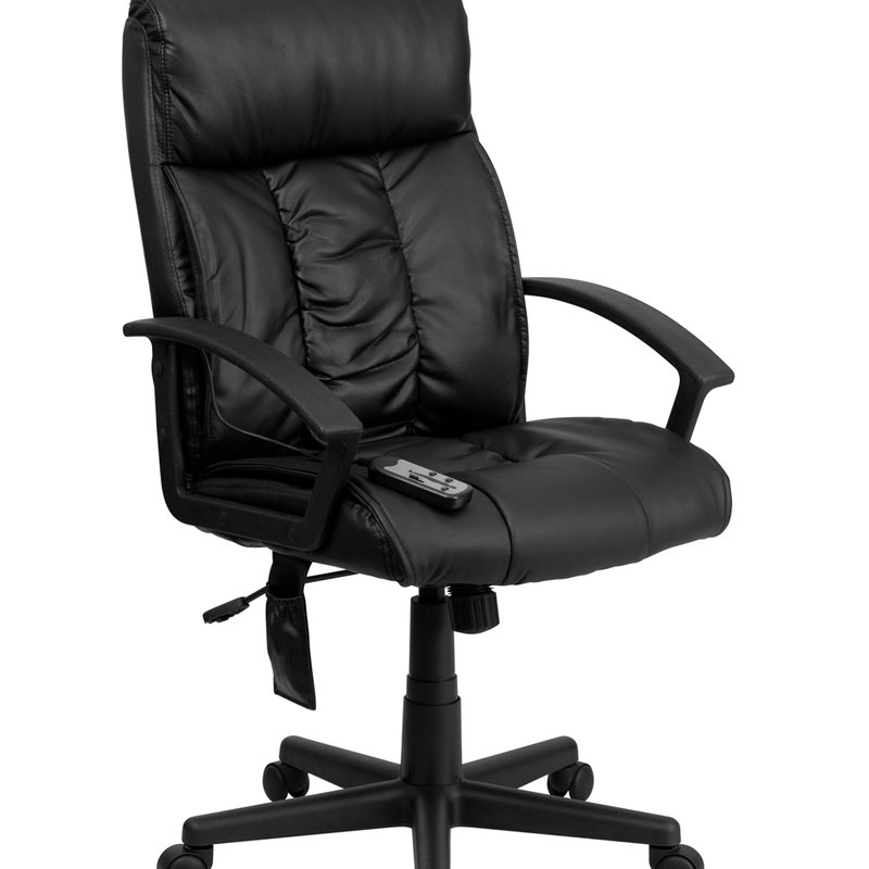 Offex High Back Ergonomic Massaging Black Leathersoft Executive Swivel Office Chair With Side Remote