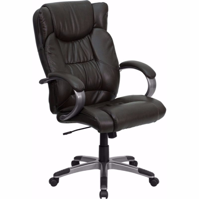 Offex High Back Espresso Brown Leathersoft Executive Swivel Office Chair With Titanium Nylon Base An