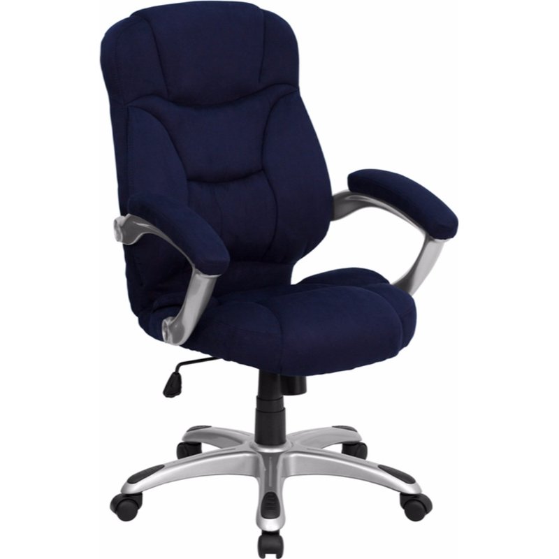Offex High Back Navy Blue Microfiber Contemporary Executive Swivel Ergonomic Office Chair With Arms