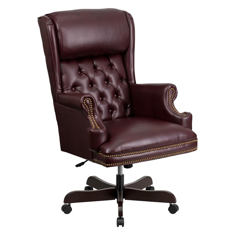 Offex High Back Traditional Tufted Burgundy Leathersoft Executive Ergonomic Office Chair With Oversi